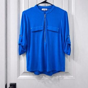 Calvin Klein Bright Blue Zip-Front Blouse